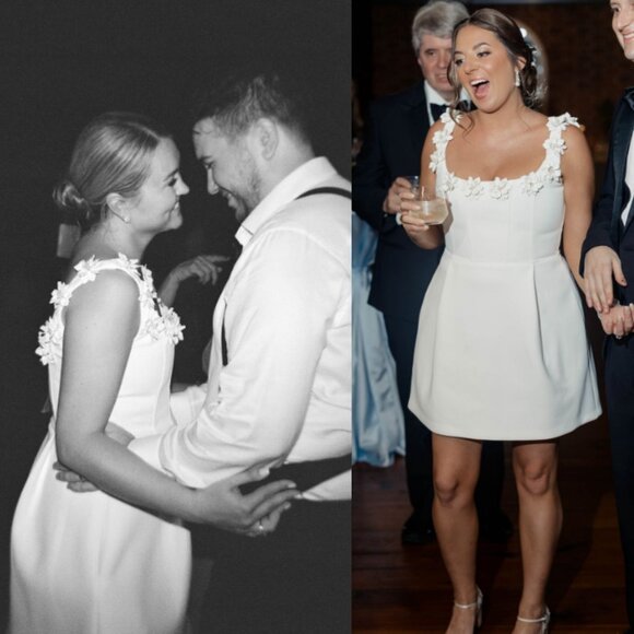 Nadine Merabi Cindy Mini Dress White Flower Applique Rosette Square Neck Size XL - Picture 14 of 16